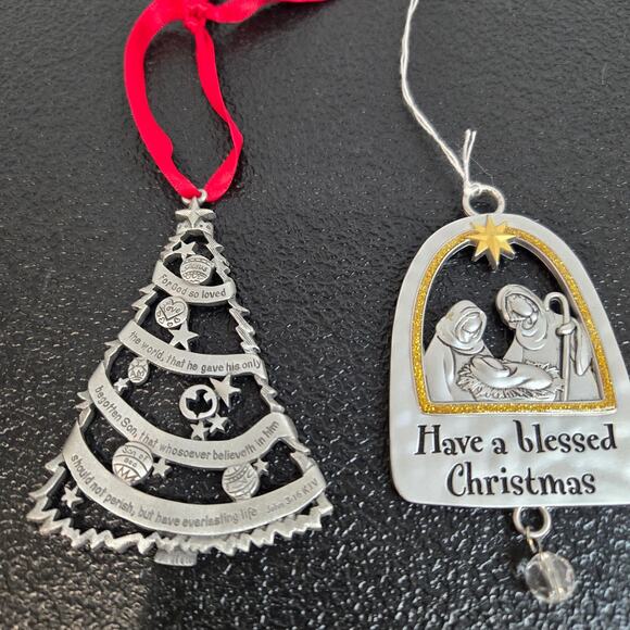 Christmas Ornaments Religious Inspirational Set of 2 Blessed Christmas - Picture 1 of 9
